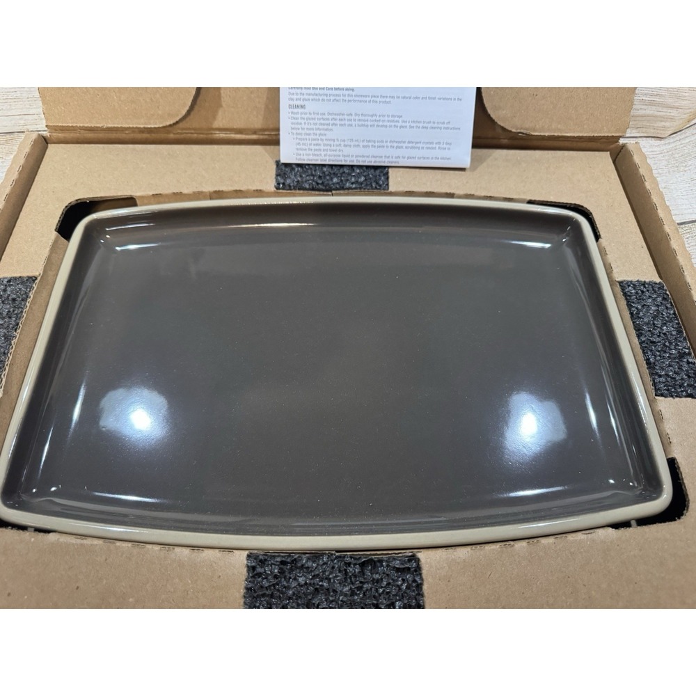RETIRED Pampered Chef Gray Stoneware Rectangle Medium Entertaining Platter 1453